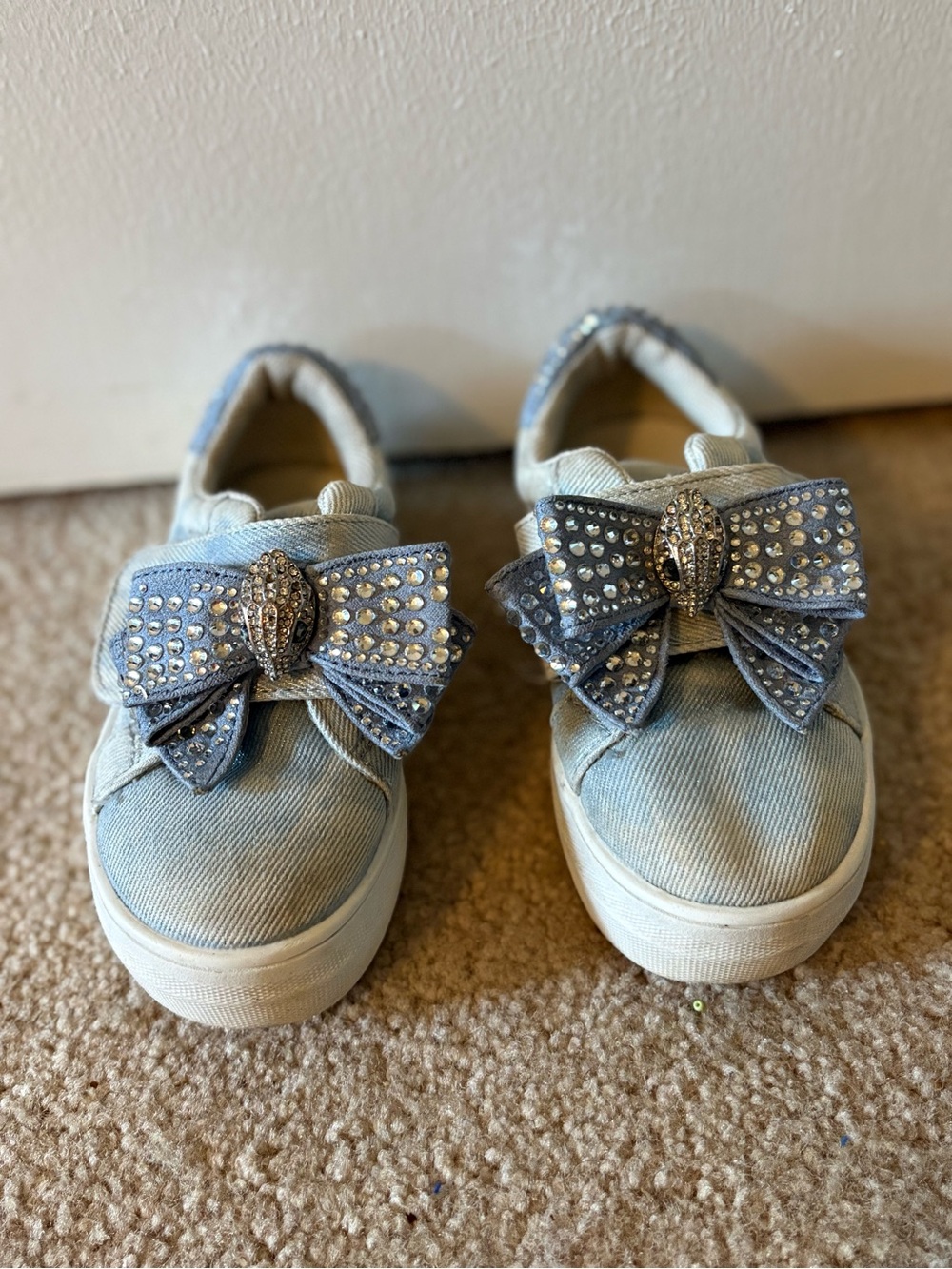 Kurt Geiger Light Blue Rhinestone Bow Slip-On Sneakers for Kids